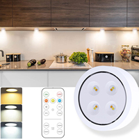 Wireless Under Cabinet Lights With Remote Control LED Puck Lights Dimmable Battery Powered Kitchen Closet Wardrobe Room Lighting