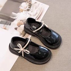 Zapatos escolares de moda para niña, zapatos de princesa con lazo de retazos, zapatos de cuero con volantes para niños pequeños