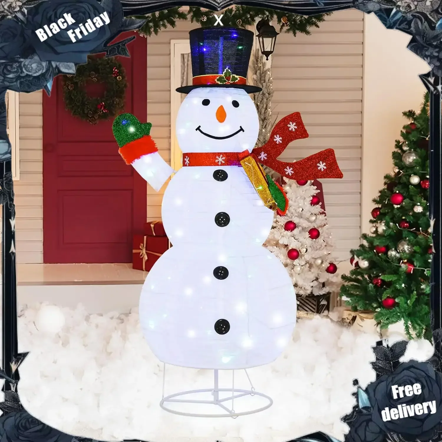 6FT Lighted Christmas Snowman, Christmas Pre-lit Yard Decoration with 8 Lighting Modes & 4 Brightness