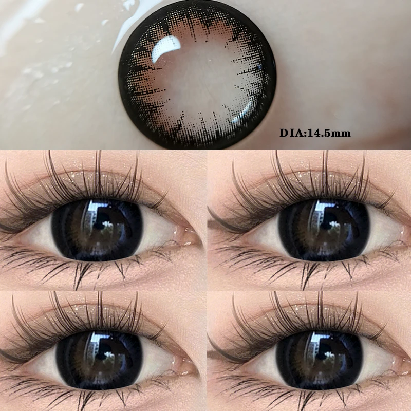 2pcs/Pair Colored Lenses For Eyes With Diopter Big Black Eyes Beauty Pupils Makeup 14.5mm Yearly Natural Soft Lens Free Shipping