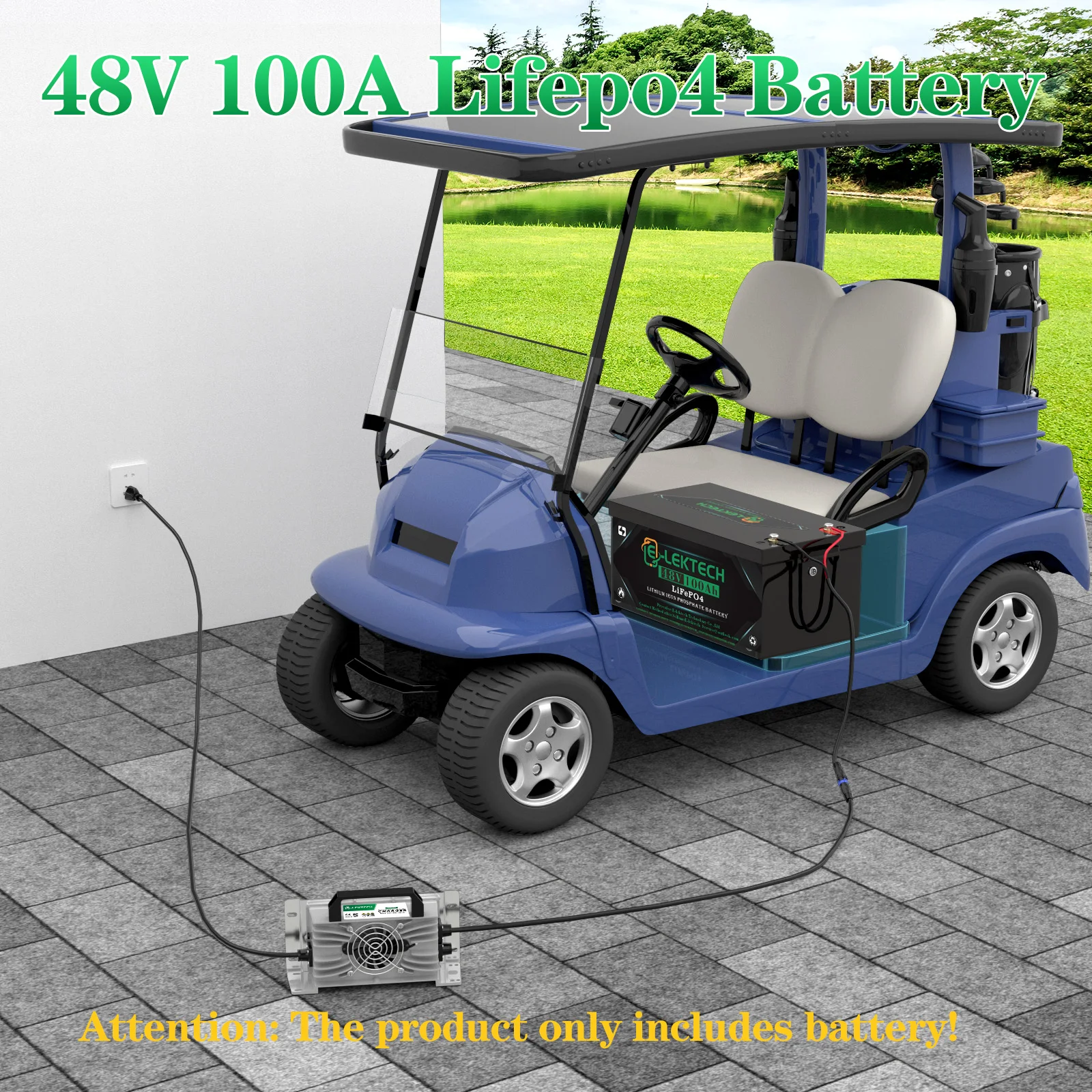 

48V 100Ah LiFePO4 Battery for Golf Cart, Built-in 200A Bluetooth BMS, APP Monitoring, A Cells, Lightweight, 10 Year Lifespan