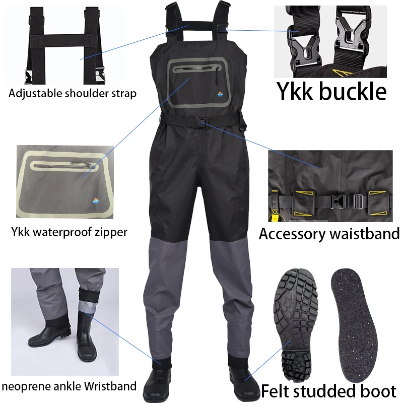 Picture 7: Chest Wading Breathable PVC Zip Front Dry Pants with Covered Pockets Fly Fishing Waterproof Wading