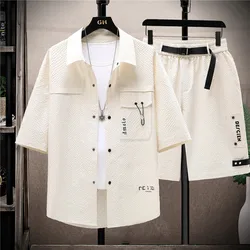 Summer Men's Set Casual Single Breasted Short Sleeve Shirt Shorts 2 Piece sets Loose Fashion High Quality Sweatshirt Suit