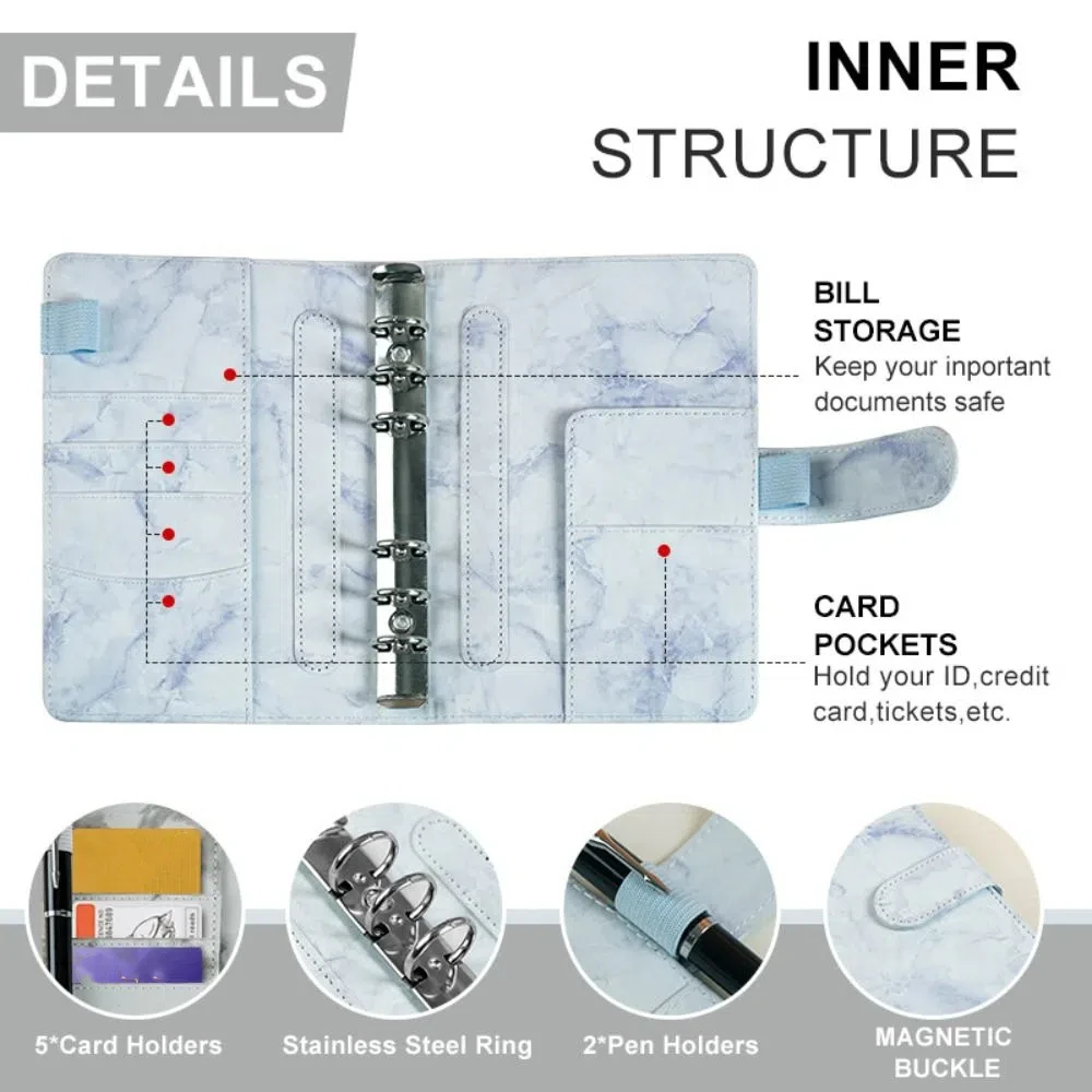 Marbling ประหยัดเงิน Binder PU ผู้ถือบัตร Savings Challenges Book ทนทาน Money Planner งบงบประมาณหนังสือนักเรียน