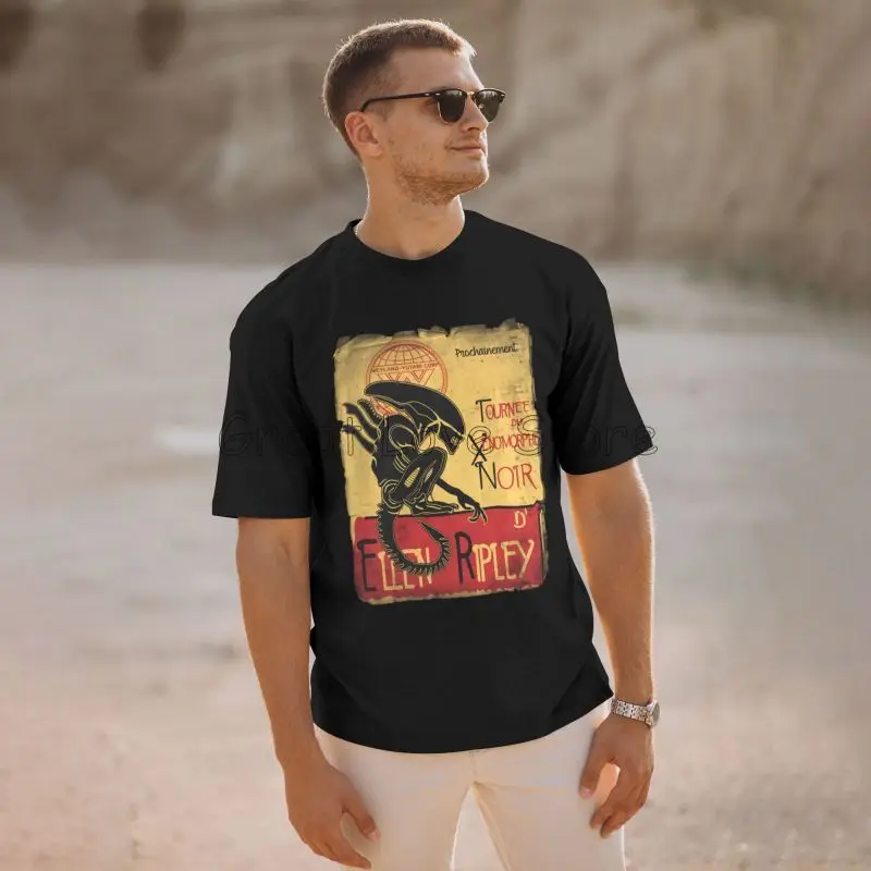 تي شيرت Tournee Du Xenomorphe Noir أساسي فريد من نوعه تي شيرت بتصميم غريب إلين ريبلي تي شيرت رجالي قطني غير رسمي تي شيرت فكرة هدية