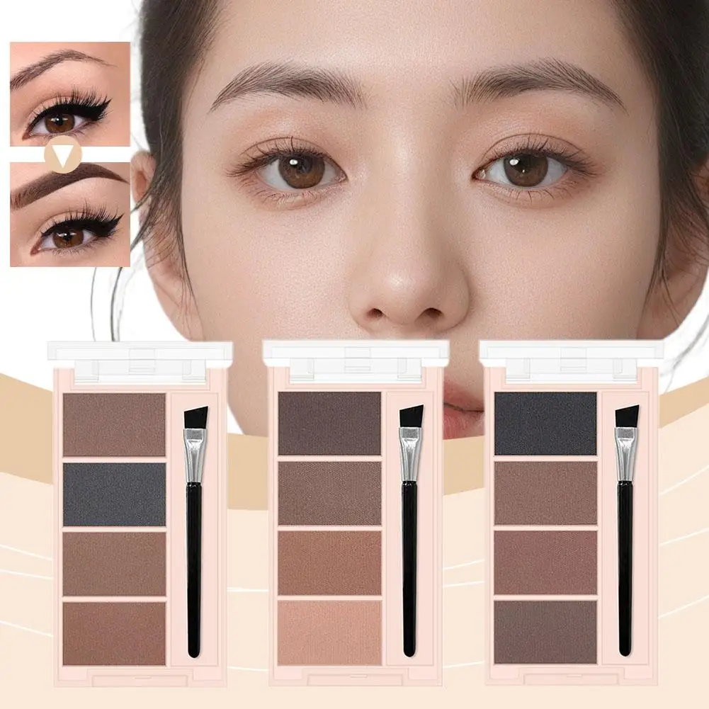 Maquillaje de pastel de sombra de ojos, polvo de cejas resistente al agua de 4 colores, profesional + brocha para sombra de cejas, paleta de cejas, potenciador de ojos I2H3