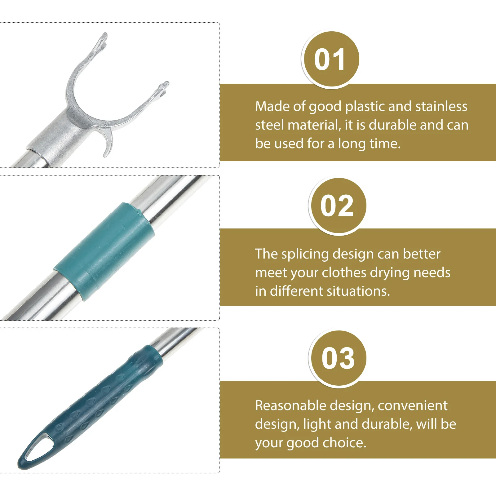 

Adjustable Splicing Clothes Reach Pole Plastic Stainless Steel Clothes Drying Rod U-Shaped Hook Living Room Essentials