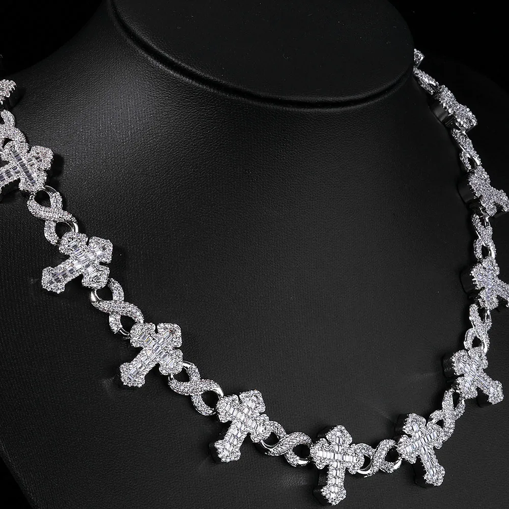 

ESKEEM Shine Iced Out Infinity Cross ожерелье для мужчин и женщин зубец установка квадратный кубический цирконий кубинская цепочка ювелирные изделия в стиле хип-хоп