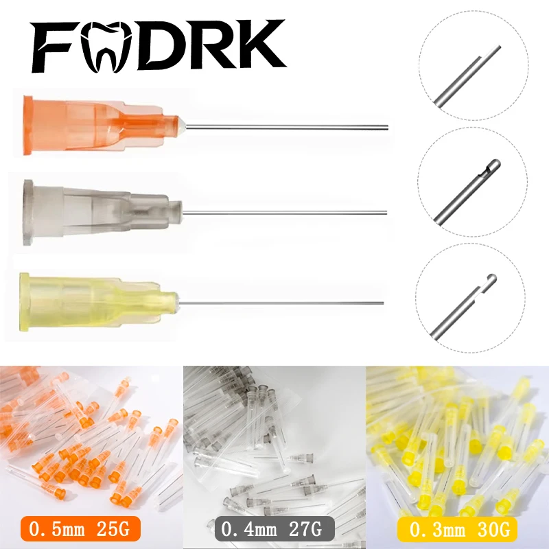 100 pièces/sac pointe d'aiguille d'irrigation 25G/27G/30G extrémité fermée trou latéral Endo seringue Canal radiculaire lavage pointe d'aiguille outil de nettoyage