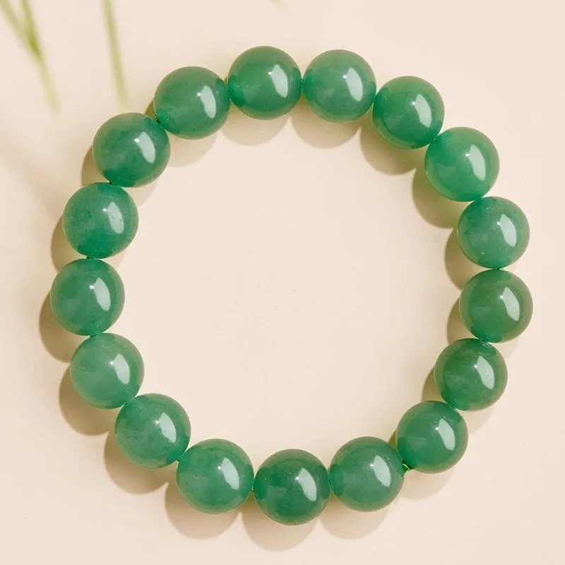 

Natural Elastic Rope Green Jade Bracelet DIY Women's Round Bead Single Circle Tassel Fashionable Charm Jewelry Bracelet