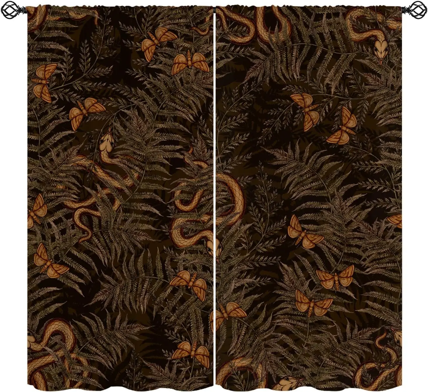 Rideaux luxueux à imprimé botanique, 2 pièces, marron foncé, faune de la jungle, pour la décoration de chambre rustique bohème et de salon