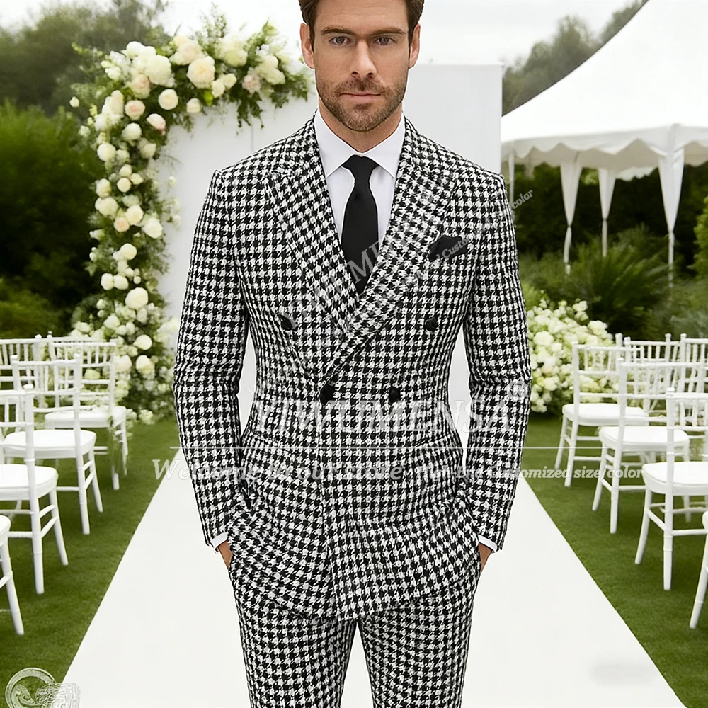 

Classic Business Suits Men 2 Pieces British Style Double Breasted Jacket Pants Customized Man Banqet Dinner Attire Groom Tuxed