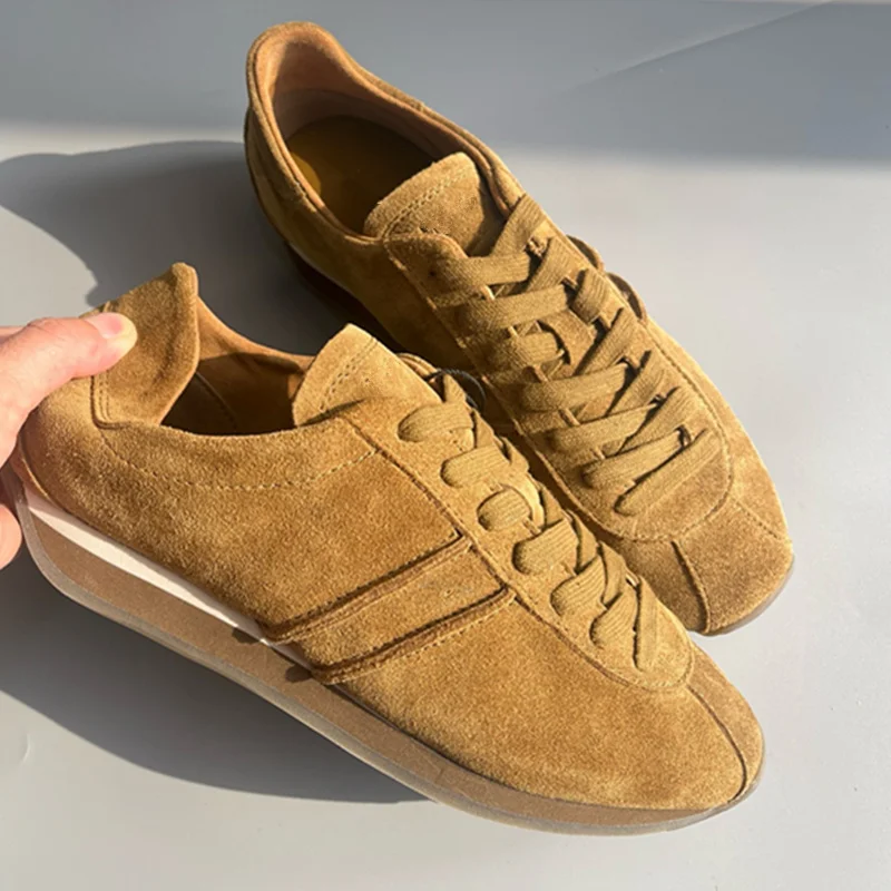 Withered Genuine Suede Leather Sneakers Shoes Women Minimalist Retro Round Toe Deep Khaki Flat Training Shoes Women 3