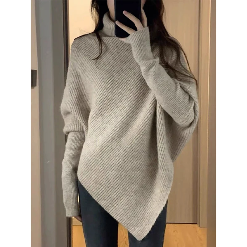 

YIBASHU женский серый готический пуловер свитер Harajuku эстетический Y2k водолазка с длинными рукавами вязаные свитера винтажная одежда 2000-х годов