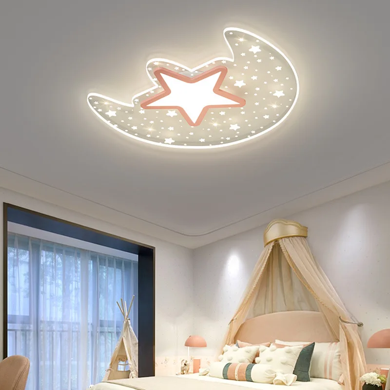 

Nordic Warm Princess Room Ceiling Lights LED Romantic Starry Sky Moon Lamp Children's Room Little Girl Boy Bedroom Ceiling Lamps