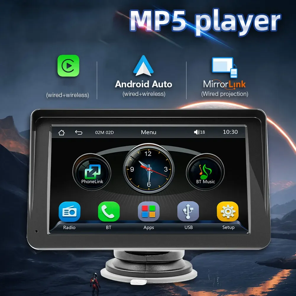 7 Inch Auto Radio Car Multimedia Player HD 1024P Wireless Carplay Android Auto Car Stereo Touch Screen Bluetooth Car Stereo