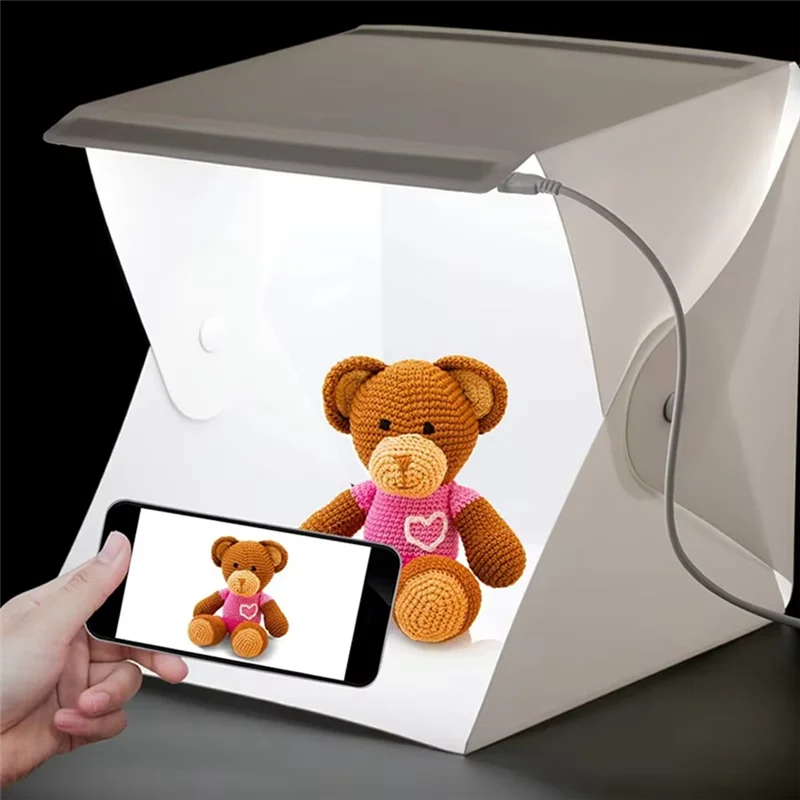 A99E-LED-Enhanced Mini Folding Photo Booth With Softbox, Portable Light Box Including 6 Vivid Backdrops