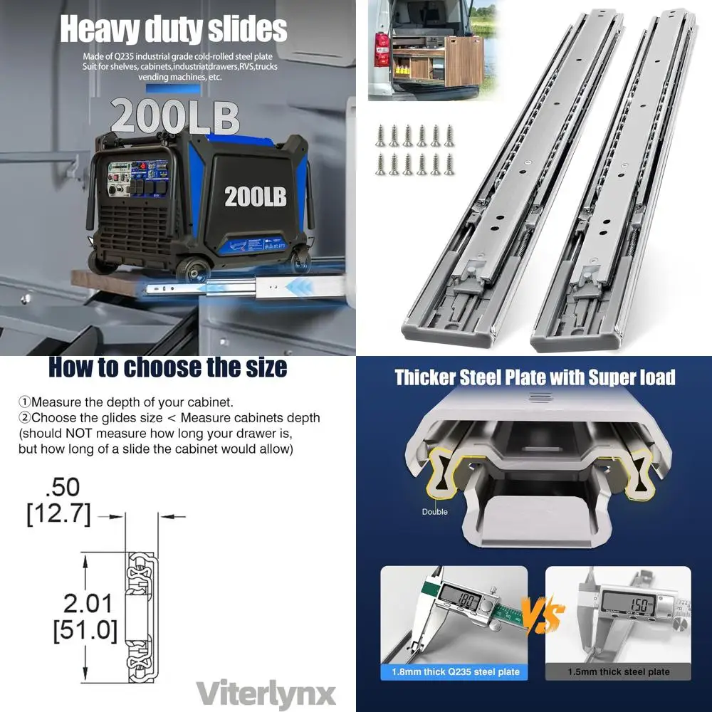 

Высокопрочные направляющие с нагрузкой до 90 кг, выдвижением на 20 дюймов, шарикоподшипниками и механизмом плавного закрывания для кухонных шкафов и инструментальных ящиков