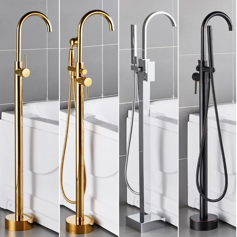 

Floor Mounted Faucet Wall To Wall Inlet Vertical Bathtub Shower Cold and Hot Vertical Floor Mounted Basin Faucet All Copper