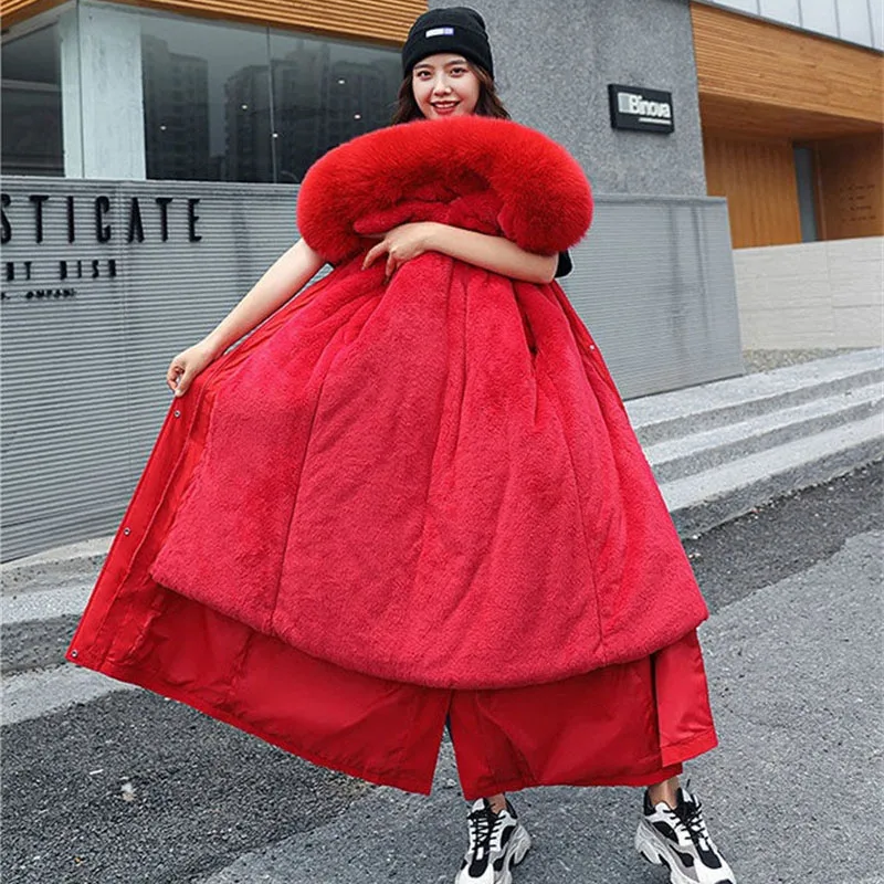 Parka longue à capuche pour femme, manteau rembourré en polaire, épais et chaud, doublure en fourrure, vêtements d'extérieur détachables, 5XL, nouvelle collection hiver 2024