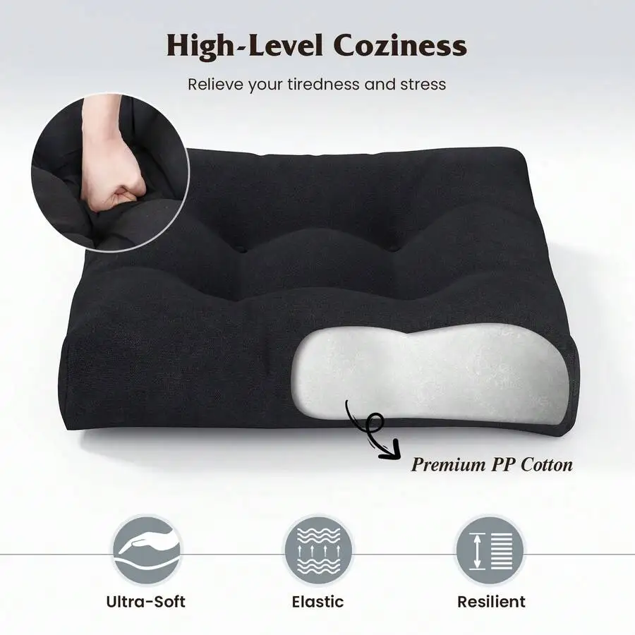 Set Of 2 21'' X 21'' Patio Chair Seat Cushion Pads Indoor/Outdoor Black