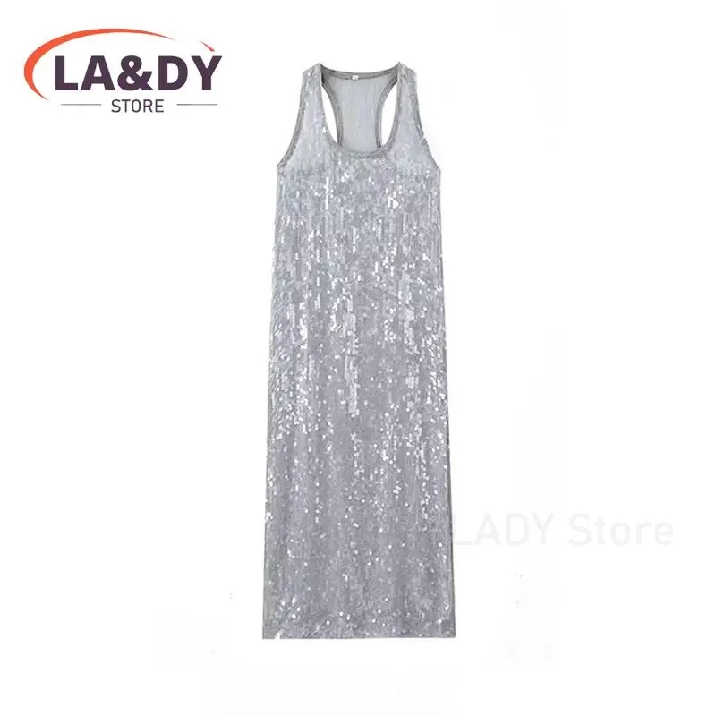 Abito da festa elegante con gilet di paillettes da donna 2024 nuovi abiti Casual senza maniche in argento con nappe Vestdios femminili