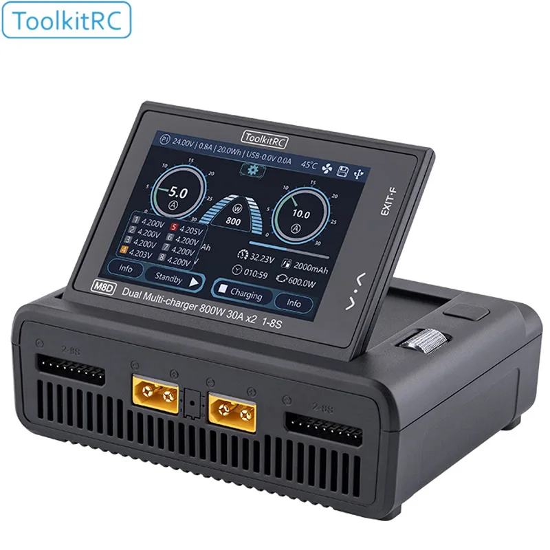 ToolkitRC M8D 1600W 50A Charger DC Balance Touch Screen 65W Fast Charge Dual Channels for 1-8S Lipo Battery For Rc FPV Drone Car