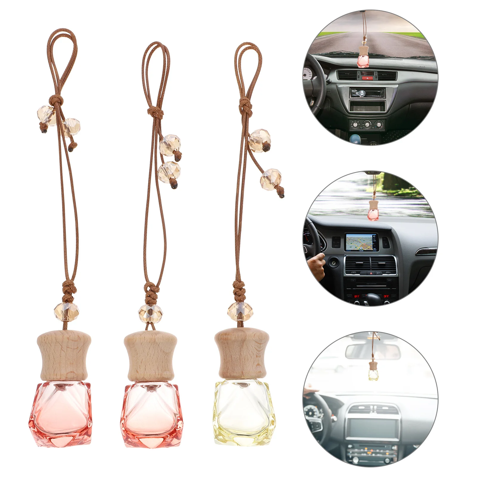

3Pcs Car Bottle Pendant Small Openable Glass Bottles Refillable Perfume Essential Oil Containers for Hanging Decoration
