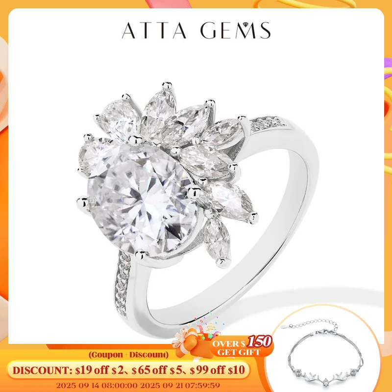 

ATTAGEMS 3CT Oval Cut Moissanite Ring for Women S925 Silver White Gold Plated Anniversary Wedding Engagement Jewelry Luxury Gift