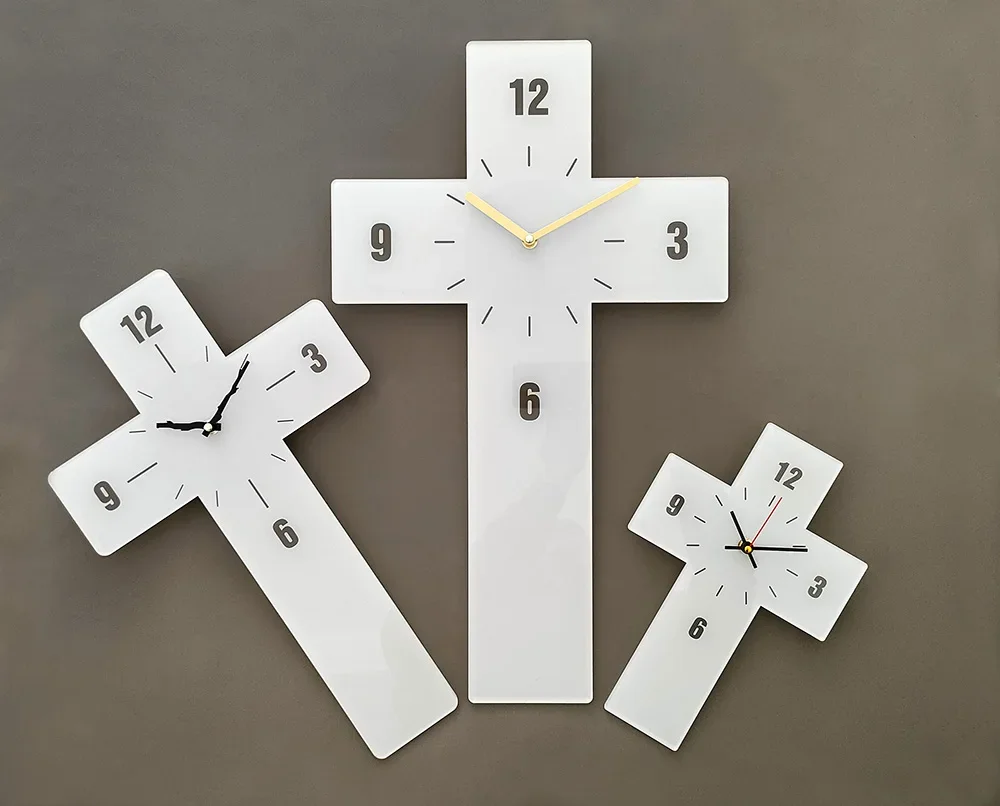 Cross wall clock acrylic glass texture