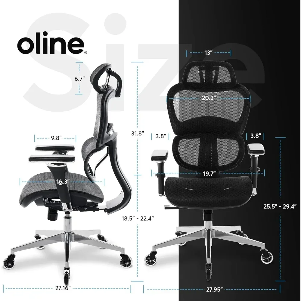 Chaise de Bureau Roulante avec Accoudoir Réglable 4D, Support Lombaire 3D, Roues à Lame, Chaises de Gaming