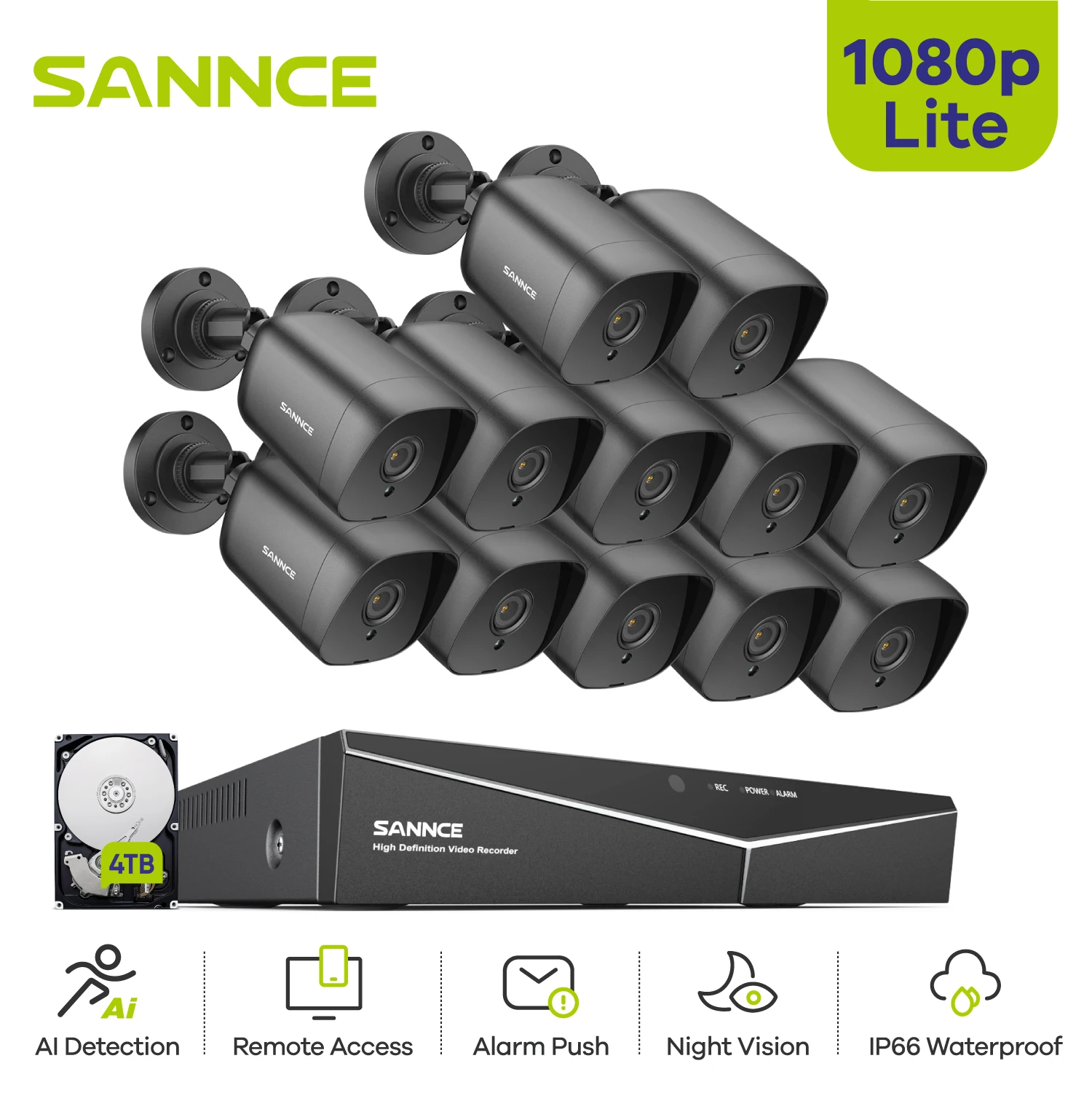 

Sannce 1080P Lite HD DVR 16CH TVI камера видеонаблюдения Система 265 Pro + IR ночное видение CCTV камера безопасности Защита IP66