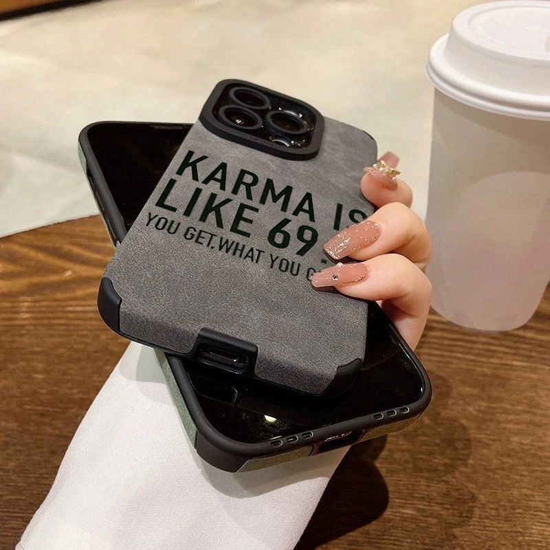 Karma Is Like 69 Slogan Phone Case For iPhone 17 16 15 14 13 12 11 Pro Max Air XR X XS 7 8 Plus SE 2022 Faux Leather Soft Cover - view 5
