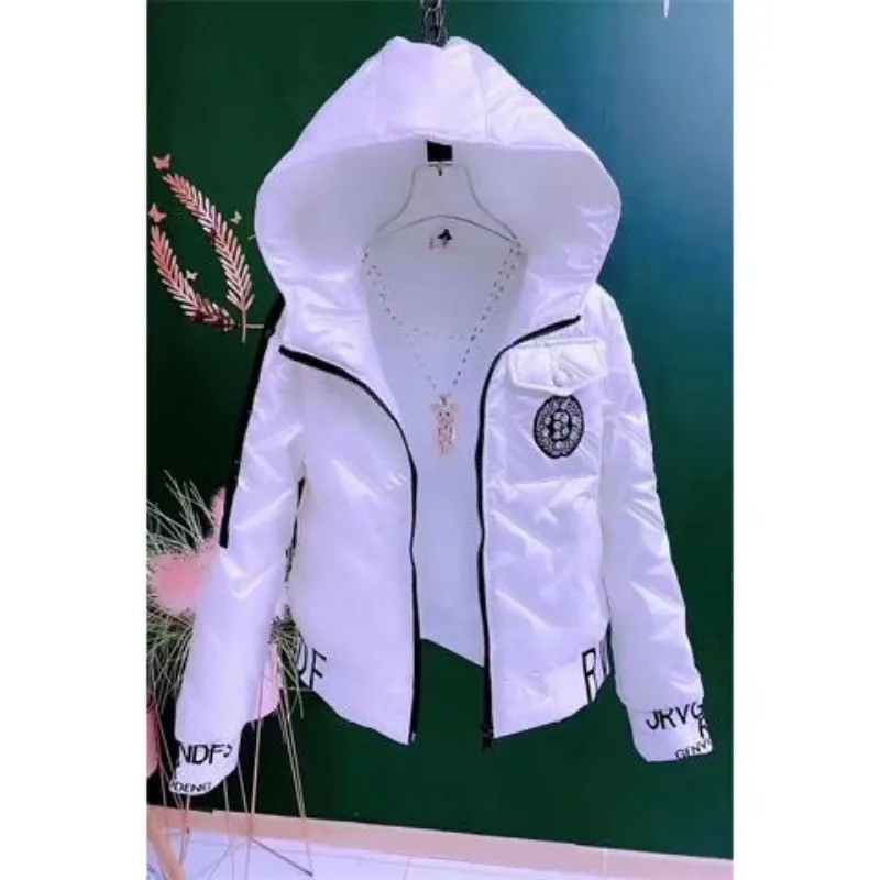 Autumn Winter 2024 New Women Jacket Bright Cotton Clothes Parkas Fashion Hooded Coat