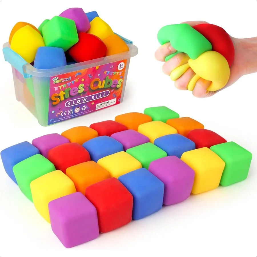 Confezione da 24 mini cubi a vita lenta: giocattoli elasticizzati per alleviare l'ansia, giocattoli squishy per pasta, sfusi per la scatola dei premi in classe