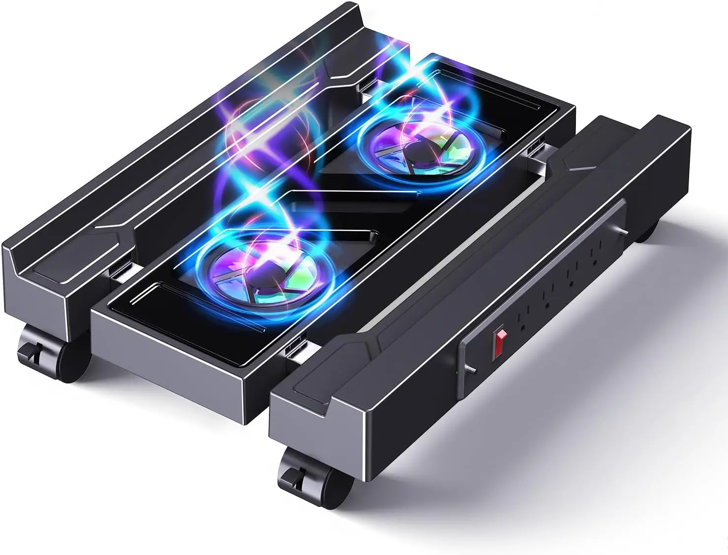 

Adjustable PC Tower Stand with Charging Station, Cooler Fan, Light & Wheels for Floor or Desk