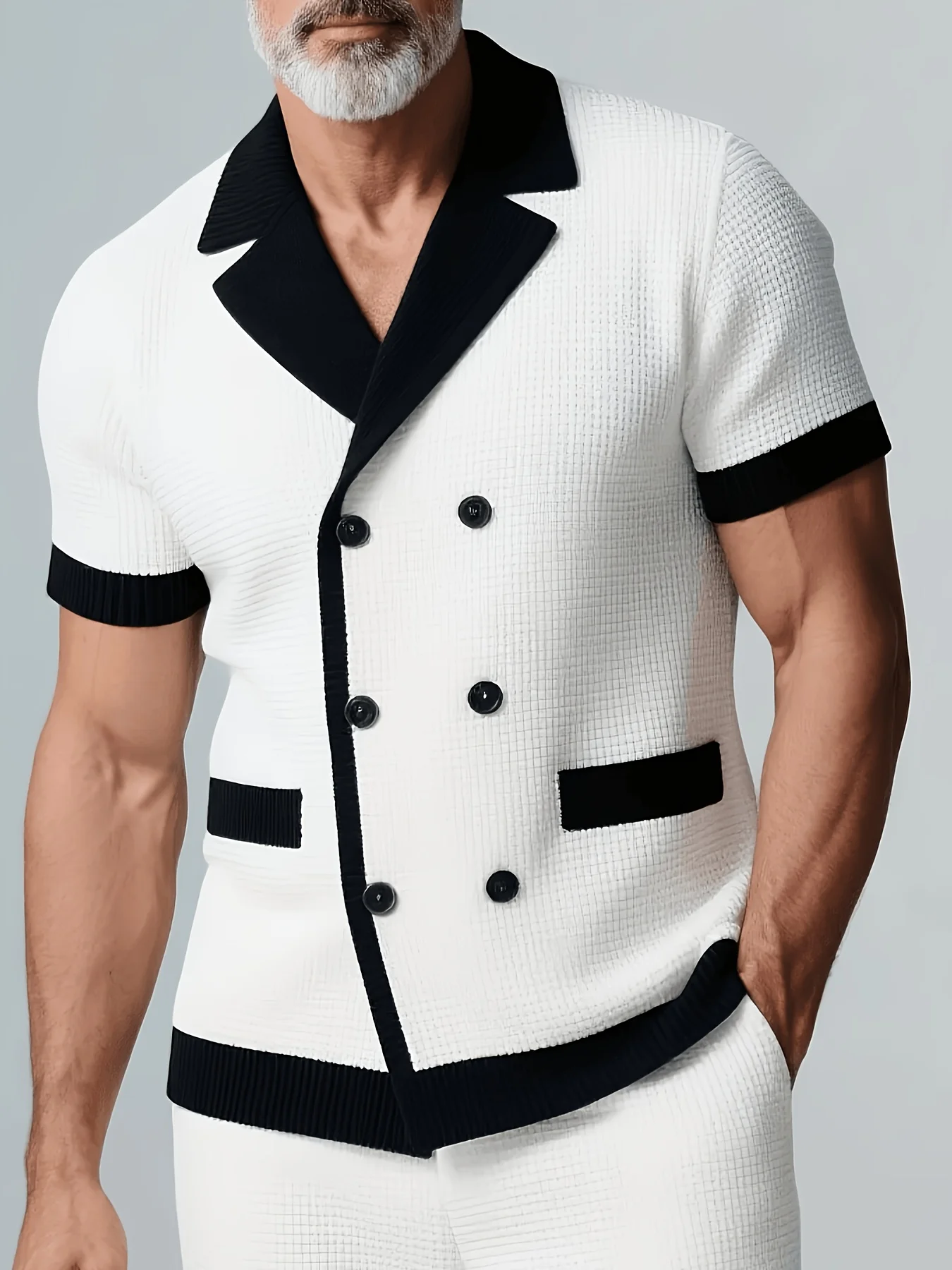 Men's Lapel Short Sleeve Shirt Double Breasted Slim Fit Casual Streetwear Fashion Party Vacation Men Cardigan Top For Summer