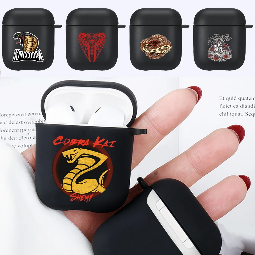 

Earphone Black Silicone Case for AirPods 1st/2nd Generation Dust-proof Cobra Print Wireless Bluetooth Headphone Protective Cover