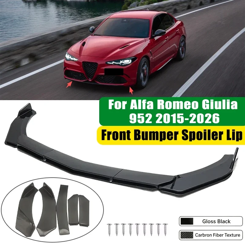For Alfa Romeo Giulia 952 2015-2026 5Pcs ABS Car Front Bumper Lip Spoiler Splitter Body Kit Canard Tuning Accessories