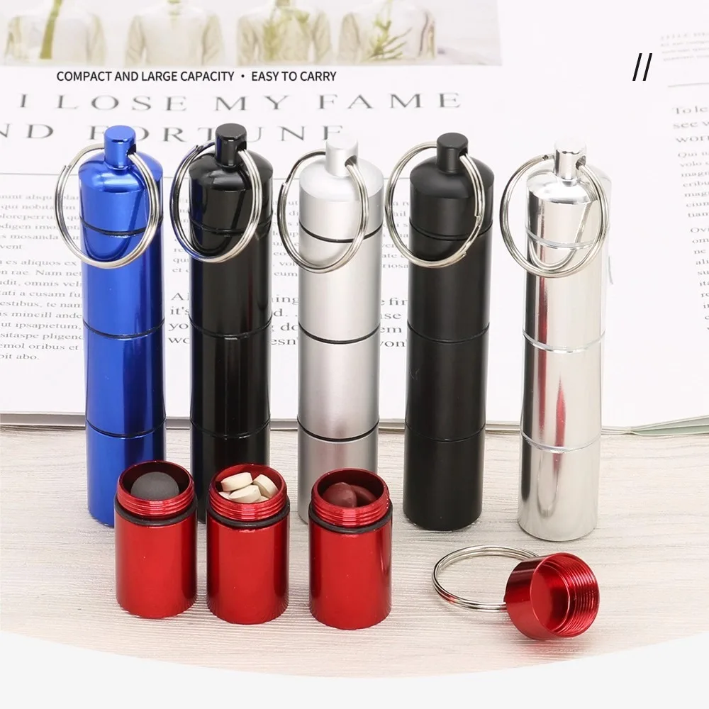 علبة صندوق حبوب منع الحمل المقاومة للماء من الألومنيوم الساخن الجديد، قرص منظم صغير محمول مختوم، حاوية تخزين زيوت فيتامين دواء السفر #2