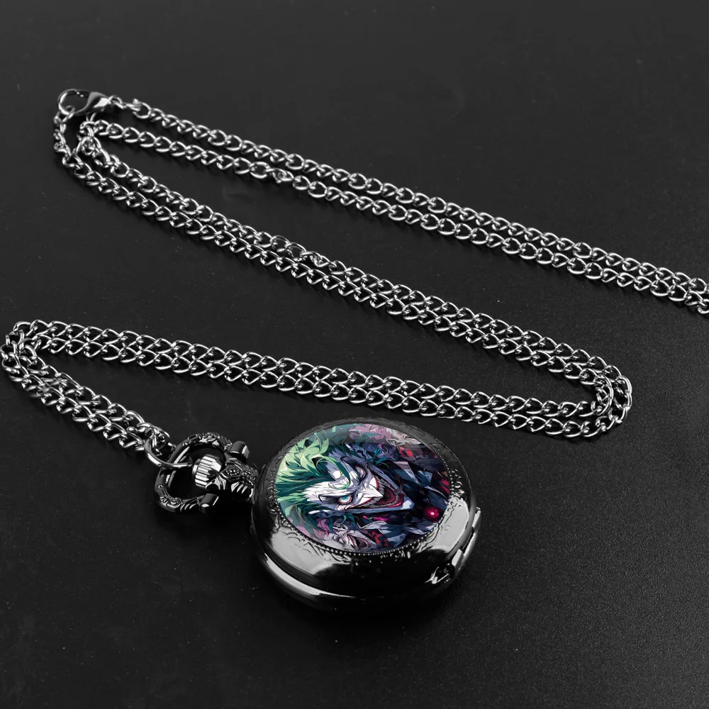 Popular Anime Joker Glass Dome Vintage Arabic Numerals Quartz Pocket Watch Necklace Pendant Clock Chain Men Women for Lover