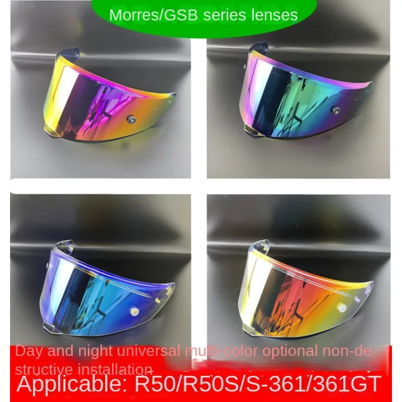 For GSB361 R50S Helmet Dedicated Lenses, Day and Night Universal Electroplating Lenses, Aurora Blue Mirror Anti Fog Sticker