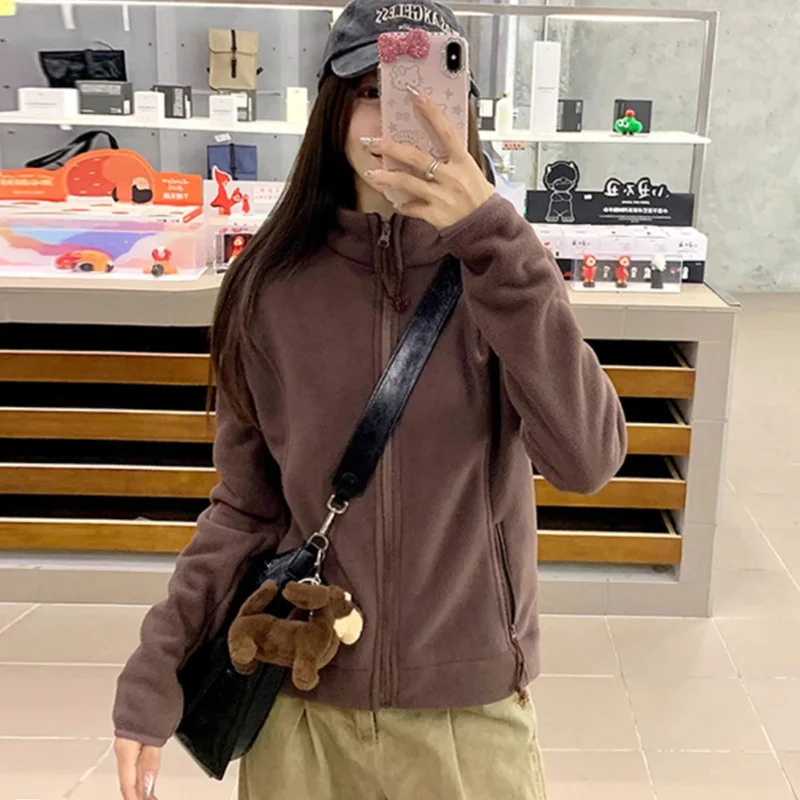 

Winter Stand Collar Thickened Fleece Long Sleeve Jacket for Women2024New Versatile Casual Zip-Up Fleece Cardigan