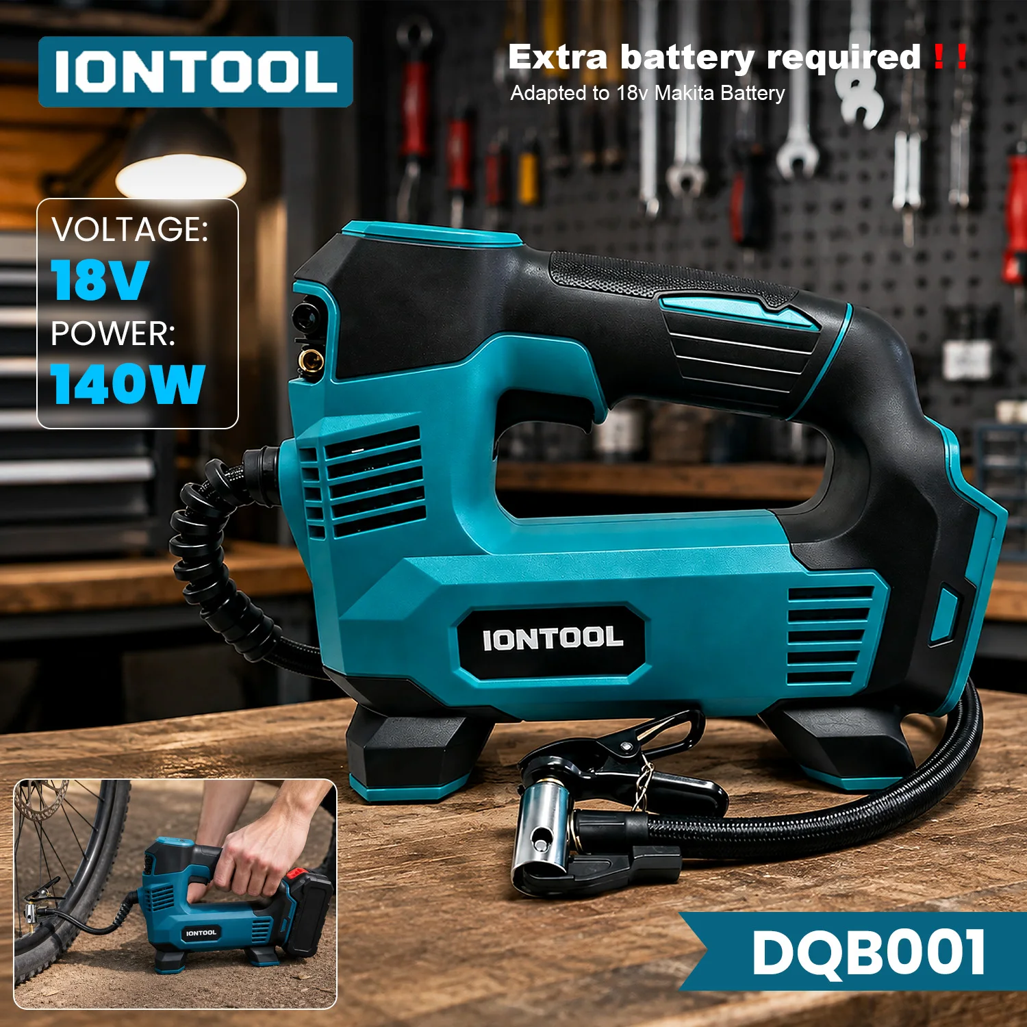 iontool-cordless-tire-inflator-140w-for-car-bike-tire-ball-air-mattress-fast-inflation-portable-tool-for-makita-18v-battery