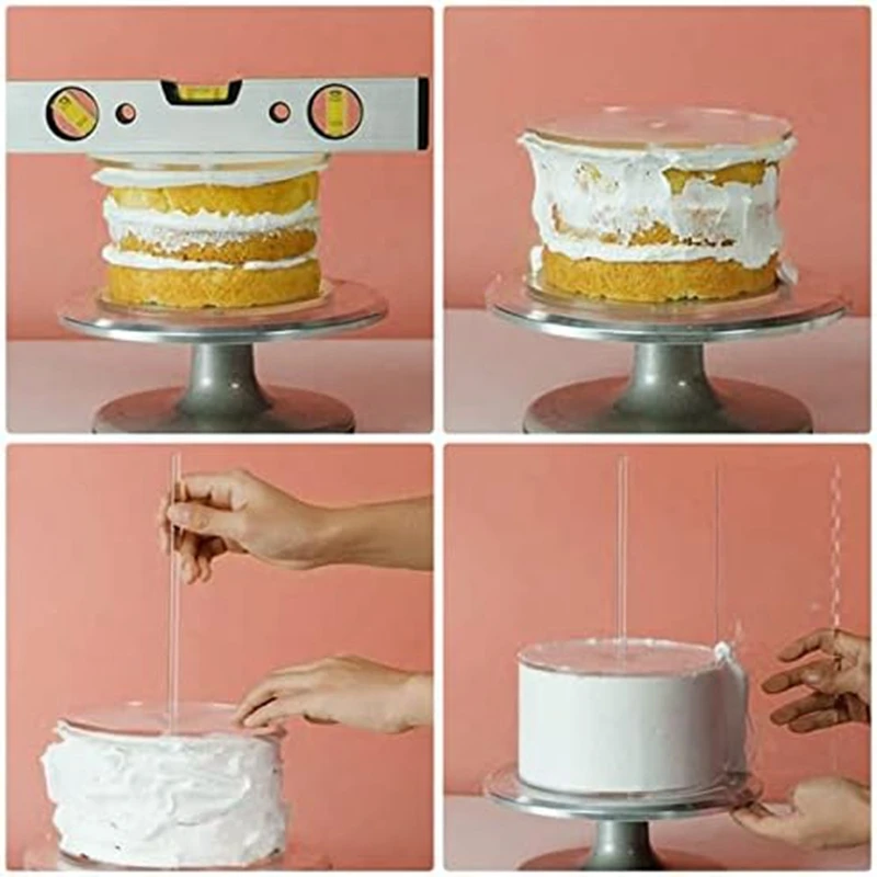 Acrylic Round Cake Disk Set,Cake Discs Set,Comb Scrapers,Dowel Rods,Icing Scraper,Scraper Smoother For 3 Tier Cakes Easy To Use