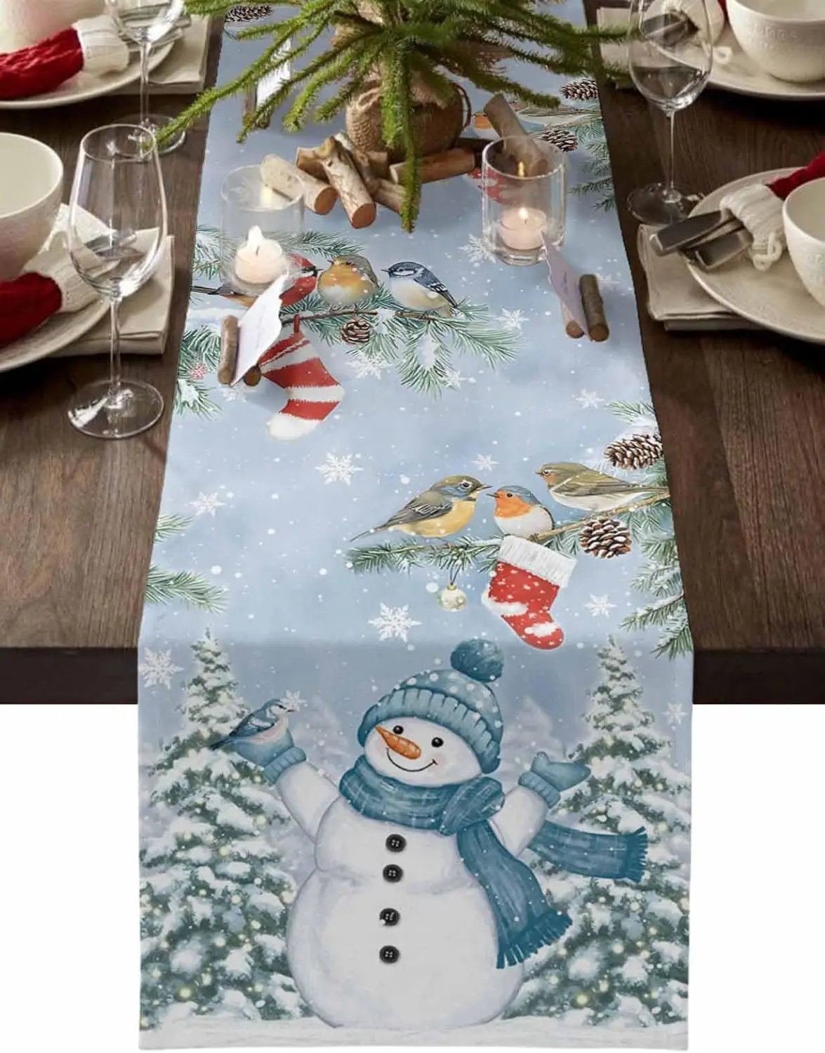 

Рождественский снеговик, сосна, снежинка, дорожка для стола, декор для вечеринки, зимний праздник, кухня, обеденный стол, дорожка, рождественские украшения