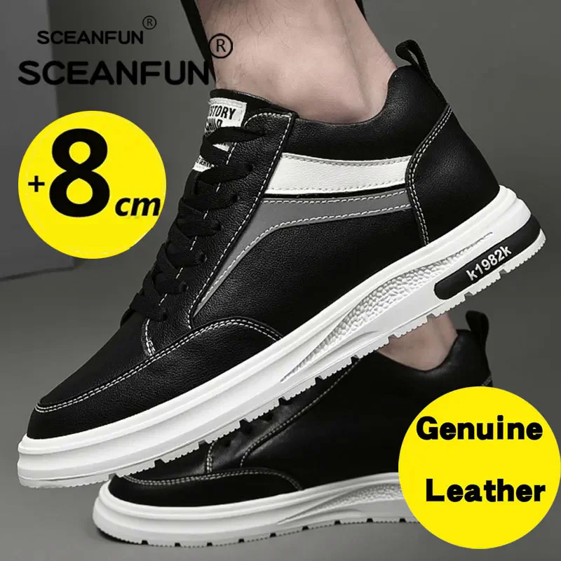 Men elevator shoes heightening shoes genuine leather height increase 6-8cm shoes man casual height increasing men\'s sneakers