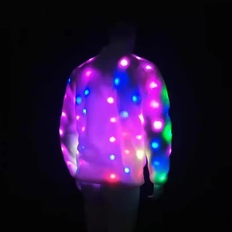 High Quality Men's Luminous Clothing LED Faux Fur Couple Luminous Jacket New Upgraded Colorful Glowing Costumes