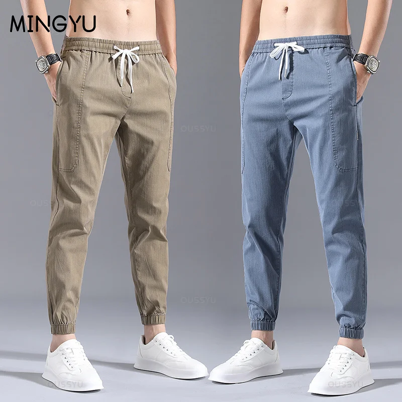 Spring Summer Streetwear Hip Hop Cargo Pants Men\'s Cargo Pants Elastic Harun Ankle-Length Pant Joggers Khaki Imitate Jeans Male