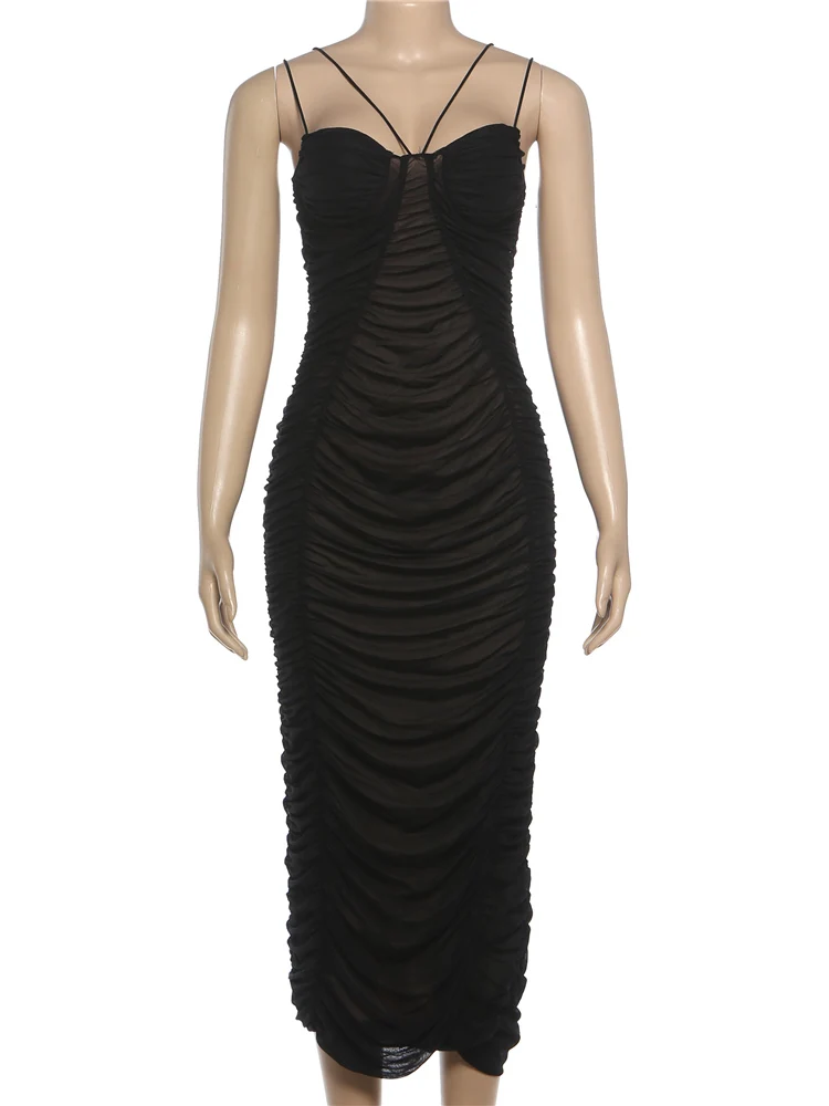 Estranho gato sexy malha retalhos vestido feminino elegante tendência ruched dupla camada sem mangas hottie festa clube pêssego nádegas bodycon